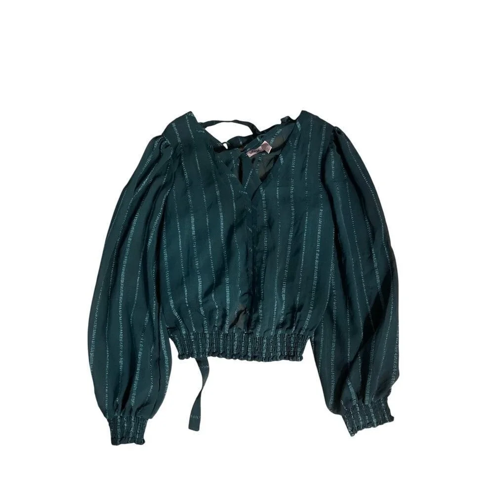 Willow Root Sheer Silk‎ Blouse - Teal Green - Size Med - Romantic Boho Style - Picture 3 of 4